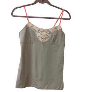 American Eagle Womens Sz Medium Tan & Orange Lace Babydoll Cami Tank Top Y2K